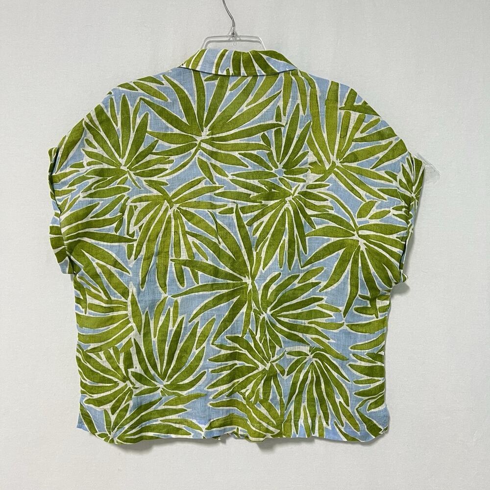Sigrid Olsen 100% Linen Top Large Tropical Boxy Button Up Green Beach Resort - Picture 7 of 11